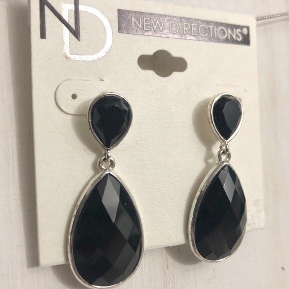 New Directions Black Faceted Teardrop Dangle Pierced Earrings NOC - Picture 2 of 6